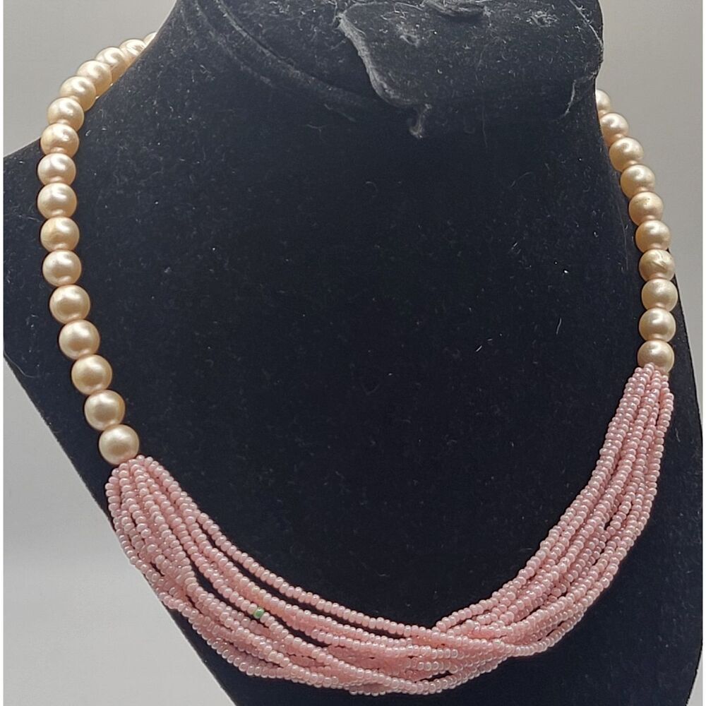 Pastel Mermaid Magic Mutlistrand Pin Imitation Pearl Necklace 17in